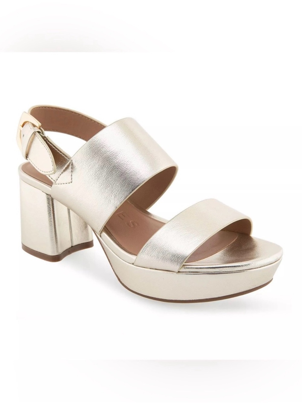 AEROSOLES Metallic Gold Block Heel Platform Sandals